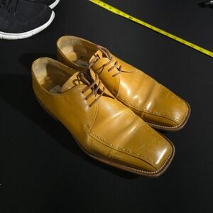 Mezlan Maranello Mens 9 Mustard Yellow Leather Square Toe Whipstitch Derby Shoes